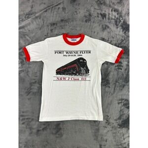 Vintage 1984 Fort Wayne Flyer Train T-Shirt Hanes Ringer USA Single Stitch